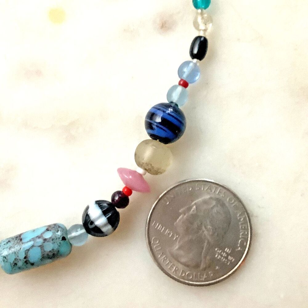 Vintage Beaded Necklace Hand Blown Art Glass Beads Multicolor 17" - Picture 7 of 8